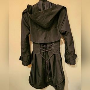 EMBODY Handmade Recycled Black Trench Coat Corset Back Goth Removable Liner